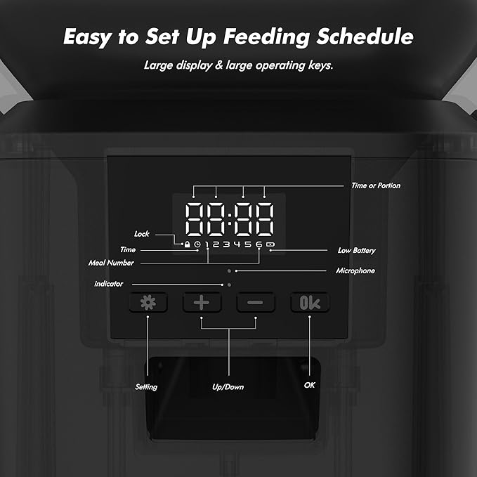 Automatic Dog Feeder - 8L/34 Cups Large Capacity Automatic Cat Food Dispenser with LCD Screen, Large Food Tray, Battery Operated, Timed Cat Feeder, Up to 50 Portions 6 Meals Per Day, Keeps Fresh