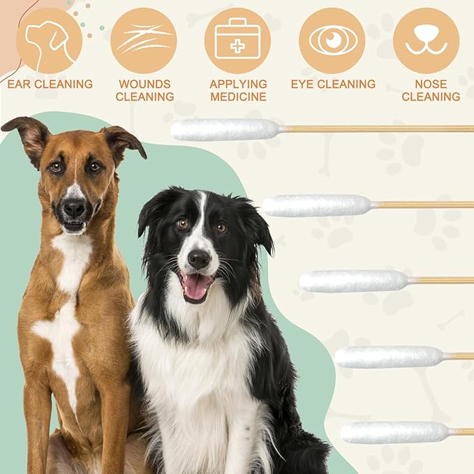 200 PCS Dog Ear Cleaning Kit; 6-Inch Large Cotton Swabs for Gentle & Effective Cleaning. Safe and Hygienic Pet Ear Cleaning Solution