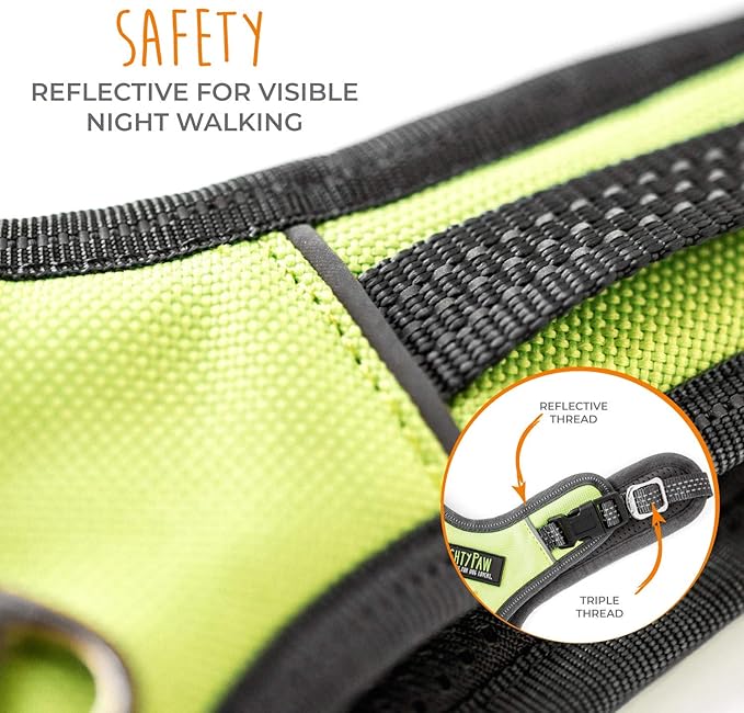Mighty Paw Sport Harness 2.0 - Padded Canine Accessory - Adjustable Neck and Chest Straps - Enhanced Visibility with Reflective Stitching - Dog Padded Harness with Handle - Large - Green