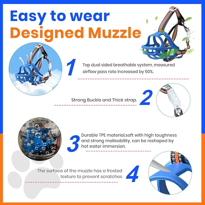 Dog Muzzle, Basket Muzzle for Small Medium Large Dogs, Anti-Biting and Chewing, Lightweight & Sturdy Cage Design, Allows Panting & Drinking, Ideal for Grooming & Training(Blue Size XL)