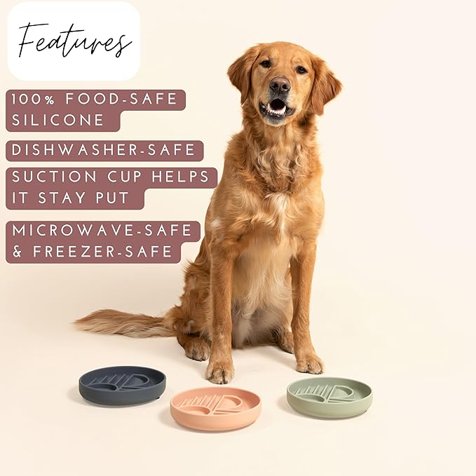 The Slowdown Bowl Silicone Slow Feeder for Dogs & Puppies, Slow Eating Modern Lick Mat Design Reduces Gulping, Fits 2 Cups 7.5” Across x 1.5” Tall, Mealtime Challenge, Medium-Blush