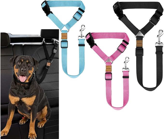 3 Pack Dog Seat Belt for Car, Car Headrest Restraint Adjustable Nylon Fabric, Dog Restraints Vehicle Seatbelts Harness