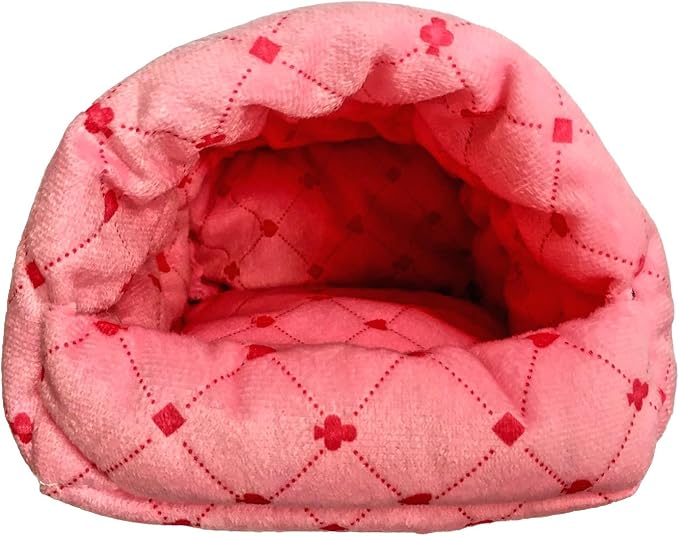 WowowMeow Small Animals Warm Hanging Cage Cave Bed for Hamsters, Guinea-Pigs, Rats, Rabbit and Chinchillas (L, Poker-Pink)