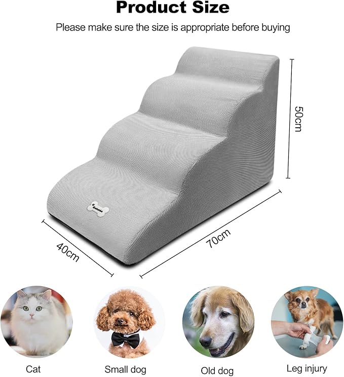 Dog Stairs, 4-Step Non-Slip Pet Ramp, High Resilience Sponge, Pink