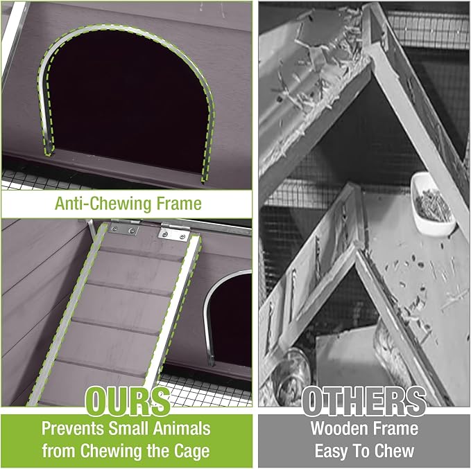 GUTINNEEN Rabbit Hutch Bunny House, 36.6" L Rabbit Cage with Anti Chewing Ramp, Guinea Pig Cage with Cooling Galvanized Sheet, Detachable Legs(Grey)