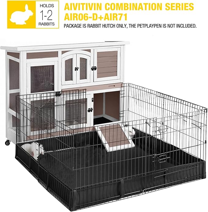 Aivituvin Rabbit Hutch Bunny Cage with Wheels Indoor Outdoor 47" Two Story Guinea Pig Cage with 2 Deep No Leak Tray