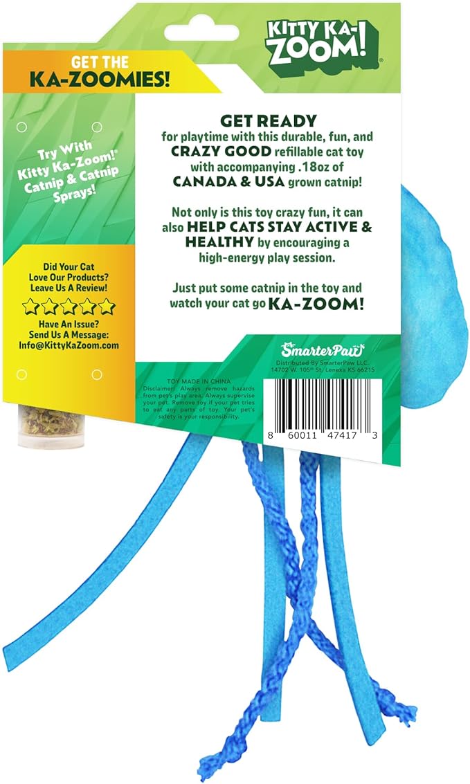 ZOOMIE Jelly Fish - Refillable Catnip Toy + Catnip | High Potency Hand Harvested Fresh Catnip | Soft Plush for Engaging Play