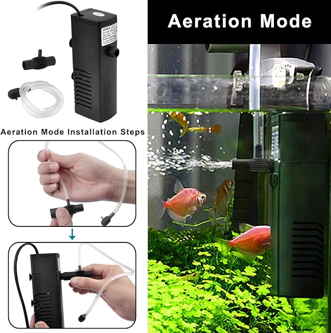 DOMICA Internal Aquarium Filter with Aeration System 100GPH 5W Power Filter for 5 to 15 Gallons Fish Tank, Submersible Fish Tank Filter