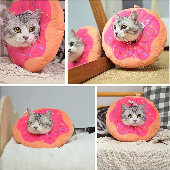 BEAUTYZOO Cat Cone Collars Soft, Cat Recovery E Collars After Surgery to Stop Licking, Adjustable Elizabeth Circle Collar Cute Pet Donut Pillow for Cats Kitten Small Dogs, Pink M