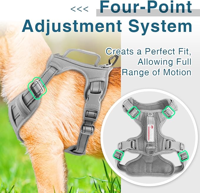 BARKBAY Dog Harness No Pull with ID Tag Pocket - Heavy Duty, Reflective, Easy Control for Large Dogs(Grey,S)