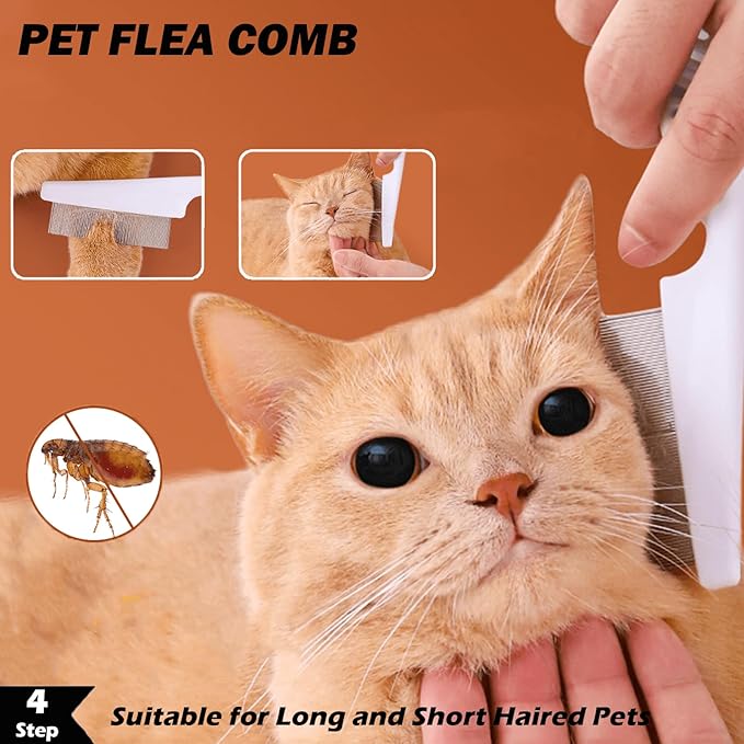 5 Pack Pet Steam Brush Kit – Pet Water Brush for Cats Shedding – Includes Steam Brushes, Undercoat Rake, Massage & Flea Comb for Cats and Dogs - Matted Fur Dematting Tool