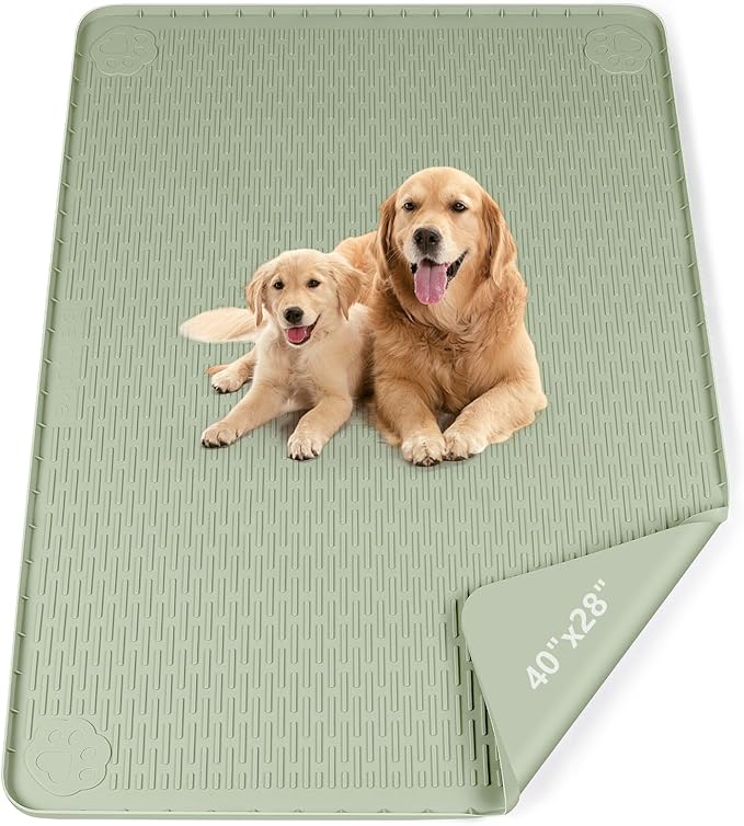 Pee Pads for Dogs, 40" x 28" Extra Large Reusable Dog Silicone Mat for Floor Protector, Washable Non-Slip Dog Training Pads for Potty Training (Green)