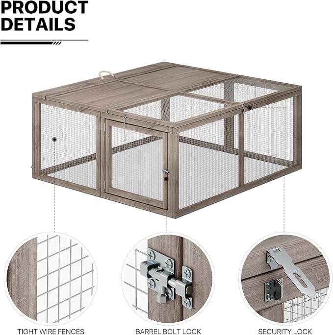 MoNiBloom Foldable Chicken Run Wood Chicken Coop Rabbit Hutch No Assembly Required Indoor/Outdoor Small Animal Nesting Box Portable Habitat Enclosure Spacious Pet Playpen 45.5 x 42.5 x 20 inch Grey