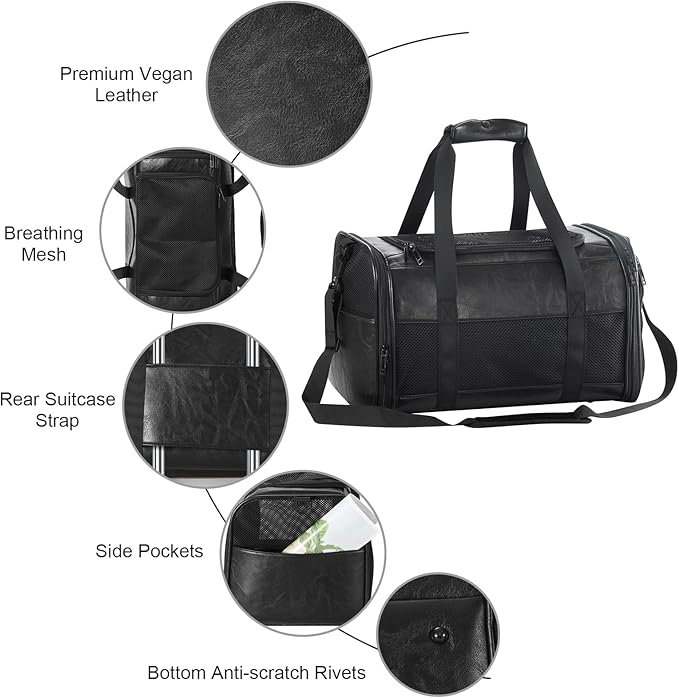 Fashion Leather Dog Carrier, Airline Approved Cat Carrier Soft Sided Pet Bag Carrier Purse for Puppy Kitten Small Animals Black