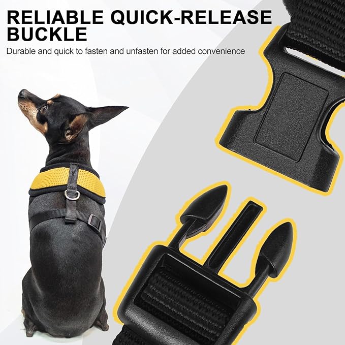 BINGPET No Pull Dog Harness, Soft Mesh Breathable All Weather Vest, Safety Protection Design, Durable Adjustable Step-in Easy Walk Harness for Small Dogs (Yellow, XS)