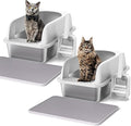 2 Pack Stainless Steel Cat Litter Box with Lid, 20" L x 14.2" W x 11.8" H, Extra Large Litter Box for Big Cats with High Sided, Anti-Urine Leakage, Easy Cleaning, Include Cat Mat and Scoop