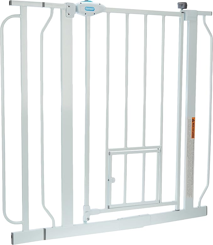 Carlson Extra Wide Walk Through Pet Gate with Small Pet Door, Includes 4-Inch Extension Kit, Pressure Mount Kit and Wall Mount Kit,White