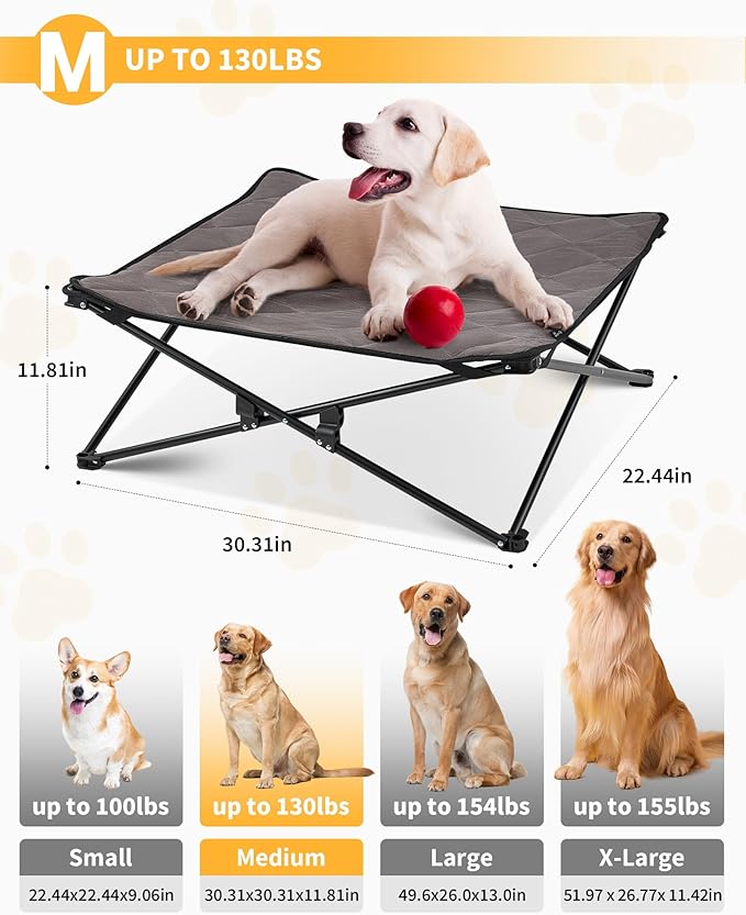 KingCamp Elevated Dog Bed for Medium Dogs, Raised Outdoor Indoor Portable Cooling Cot Lifted Pet Hammock off Ground with Washable Breathable Mesh & Frame with Non Slip Foot for Camping Backyard, Black