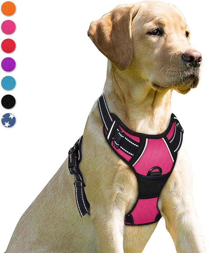 BARKBAY No Pull Dog Harness Front Clip Heavy Duty Reflective Easy Control Handle for Large Dog Walking(Pink,L)