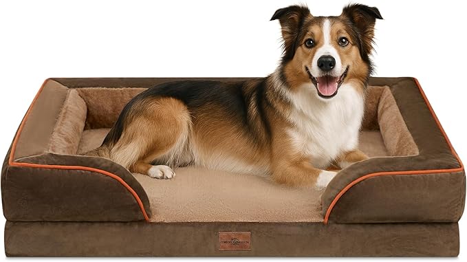 Comfort Expression Large Dog Beds Waterproof Orthopedic Foam Dog Sofa Beds Comfy Pet Bed with Washable Removable Cover & Non-Slip Bottom(Large,Brown)
