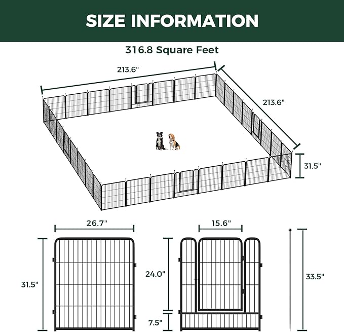 FXW Rollick Unleashed Dog Playpen for Indoor, Yard, RV Camping, 32 inch 32 Panels for Small and Medium Dogs, Black│Patented