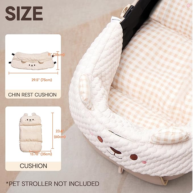 Cooling Cushion for Pets, Removable & Washable Dog Stroller Cushion, Both Side Used Pet Stroller Cushion for Dogs & Cats, Khaki
