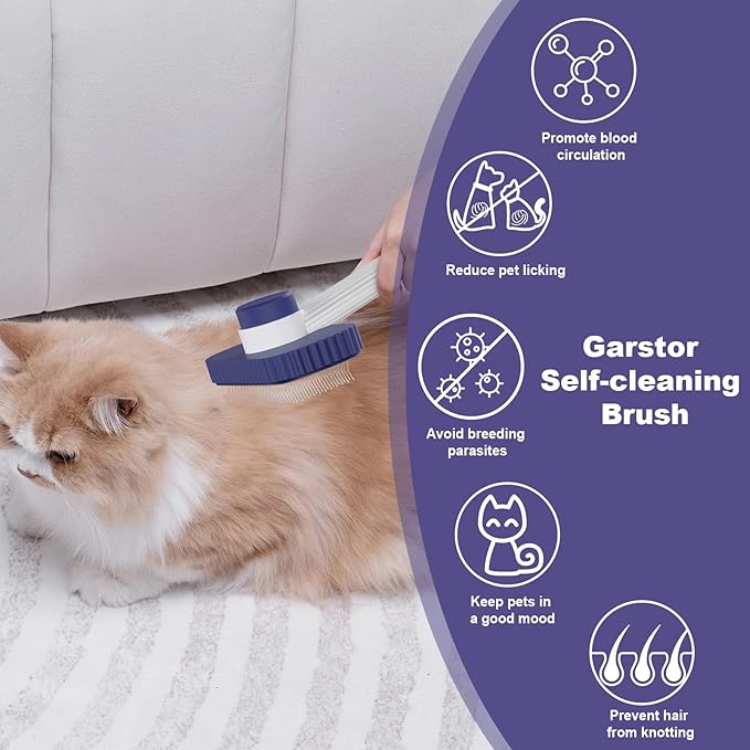Cat brush, Cat Brush for Long or Short Haired Cats, Remove Loose Fur and Mats, Rounded Pins Reduces Painful Pulling, Not for Tangle and Curly Fur, Dark Blue
