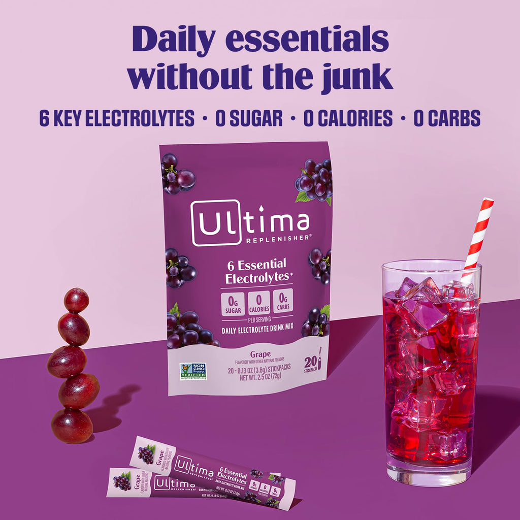 Ultima Replenisher Daily Electrolyte Powder – Original Variety Pack, 20 Stickpacks – Zero Sugar Hydration Packets with 6 Electrolytes and Minerals – Sugar Free, Plant Based & Keto Friendly Drink Mix
