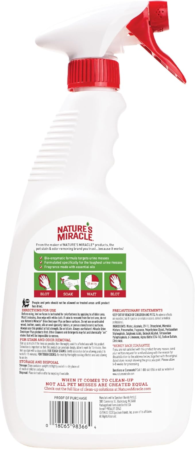 Nature’s Miracle Urine Destroyer Plus Dog, 32 Ounces, Enzymatic Formula, Ready-to-Use