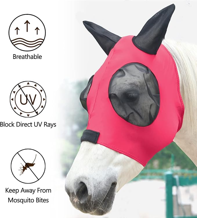 Horse Fly Mask, Fly Masks for Horses with Ears, Super Comfort & Stretchy Fitting Equine Fly Mask Red Cob