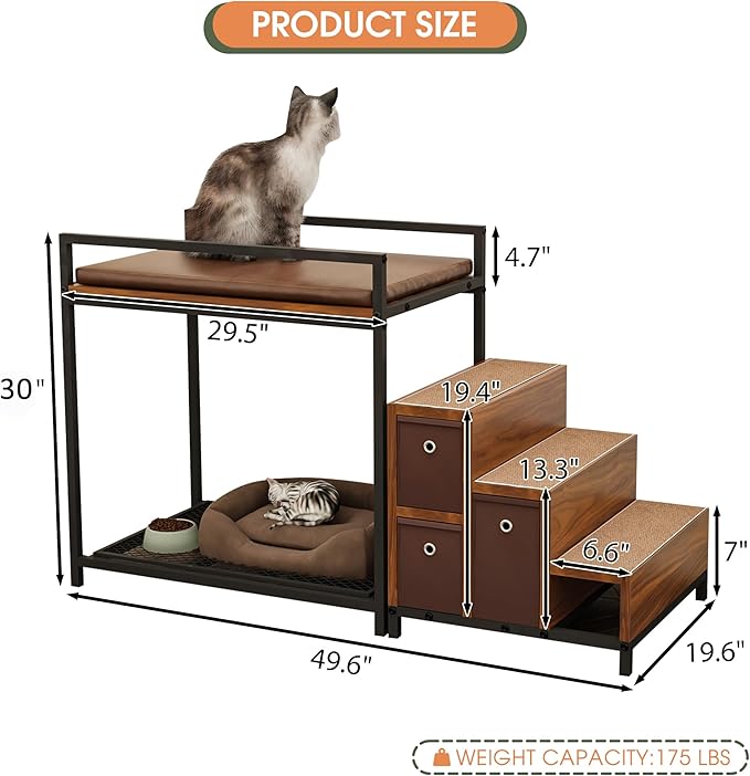 Dog Window Perch, Pet Bunk Bed with Multi-Level Platform, Non-Slip Cat Window Perch with Stroage Drawers, Dog Perch to Look Out Window, Wooden Steps for Small, Large Sized Dogs and Cats