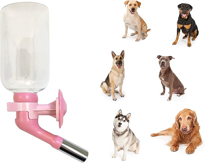 Choco Nose Patented No-Drip Water Bottle/Feeder for Large Dogs Over 50 lbs - Wire Cages, Crates or Kennels. 16 oz. X-Large Nozzle 22mm, Pink