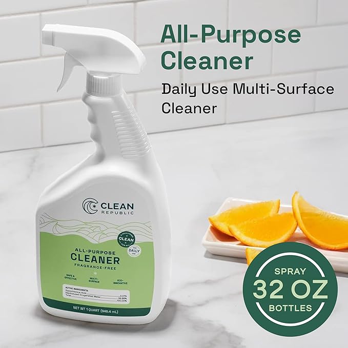 Clean Republic All-Purpose Cleaner, Daily Use Cleaning Spray for Kitchens, Bathrooms, and More, 32 Fluid Ounce Bottle, 12-Pack