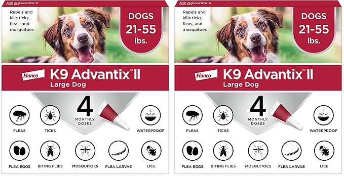 K9 Advantix II Large Dog Vet-Recommended Flea, Tick & Mosquito Treatment & Prevention | Dogs 21-55 lbs. | 4-Mo Supply (Pack of 2)