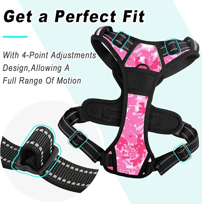 BARKBAY No Pull Dog Harness Large Step in Reflective Dog Harness with Front Clip and Easy Control Handle for Walking Training Running(Pink camo,S)