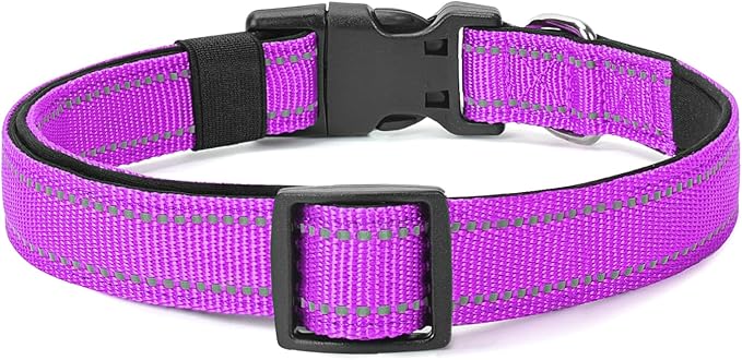 Reflective Dog Collar Padded with Soft Neoprene Breathable Quick Release Basic Dog Collars for Medium Large Dogs Dark Magenta