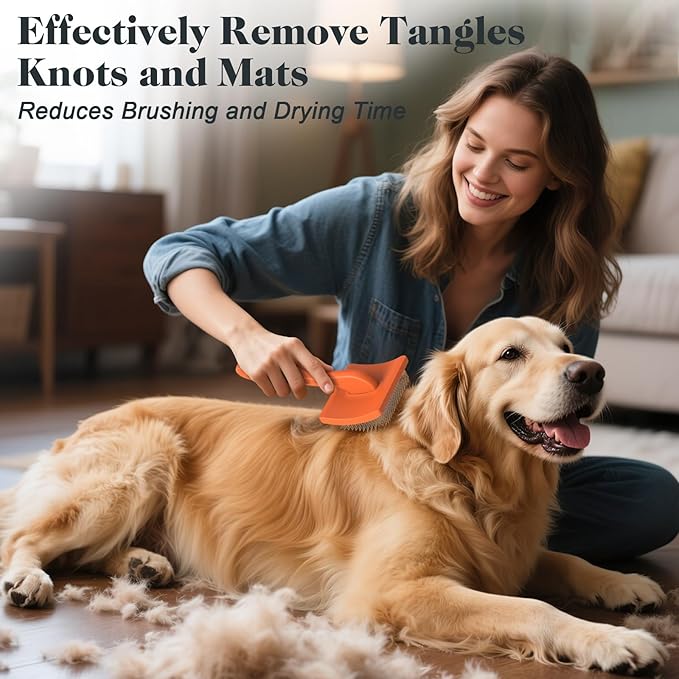 2PCS Slicker Brush for Dogs & Pet Comb,Professional Dog Grooming Brush (Goldendoodles,Poodles,Labradoodles) with Extra Long Pins to Effectively Remove Tangles, Knots and Mats (Orange)
