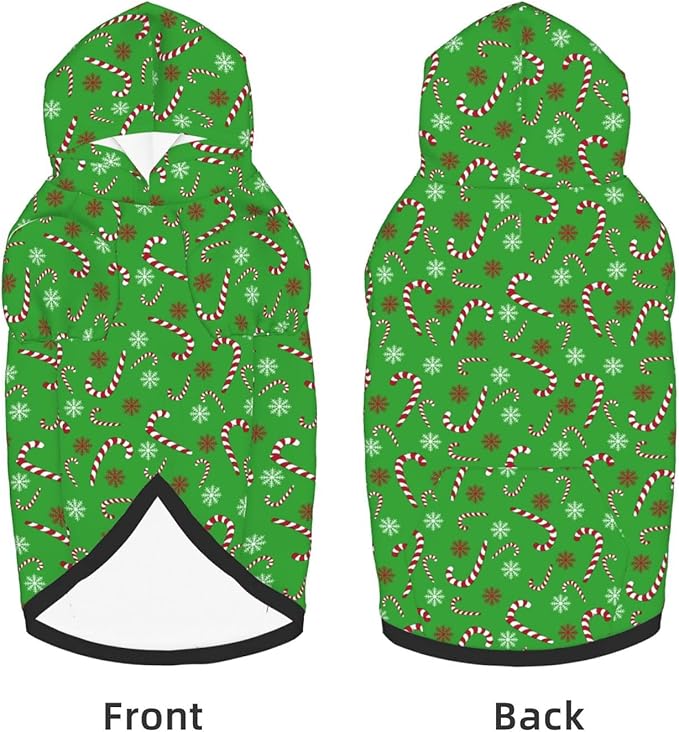 Green Candy Cane Hoodie,Christmas Cosplay Dog Clothes with Pocket and Hat Winter Clothes Sweaters Small