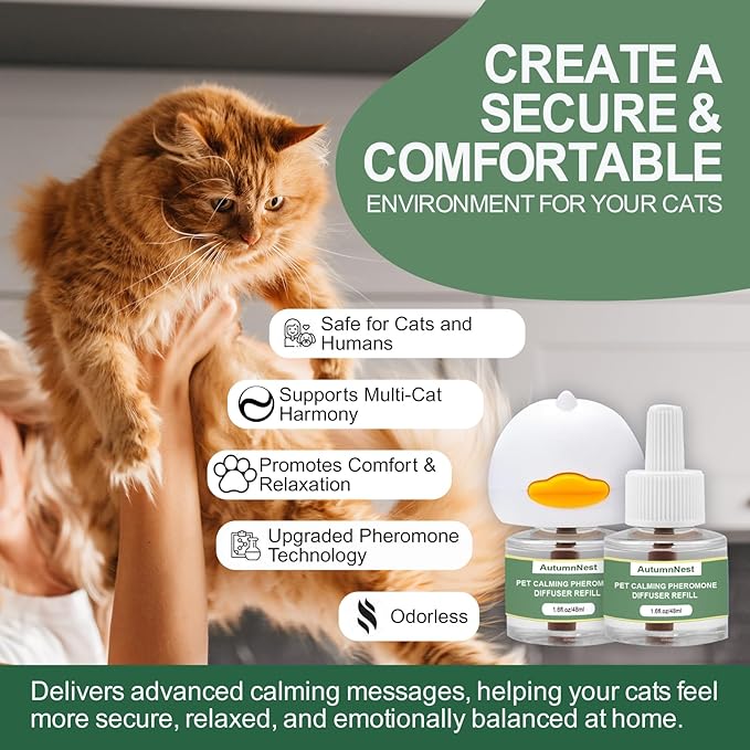 Cat Calming Pheromone Diffuser Set, Pet Calming Plug-in Kit (2 Diffusers + 4 Refills), Reduces Cat Stress, Aggression, Fighting, Marking, Meowing, Travel, Vet Visit Anxiety, 120 Days, Non-Toxic, Safe