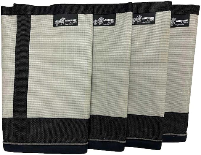 Warrior Fly Boots for Horses - Breathable Mesh Horse Boots for Fly Protection & Leg Comfort - Set of 4 (Trojan Warrior, Gray)