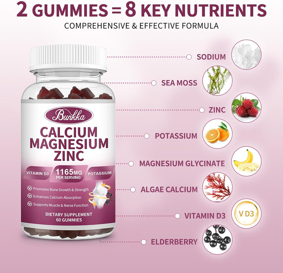 Calcium Magnesium Zinc Gummies with Magnesium Glycinate 200mg