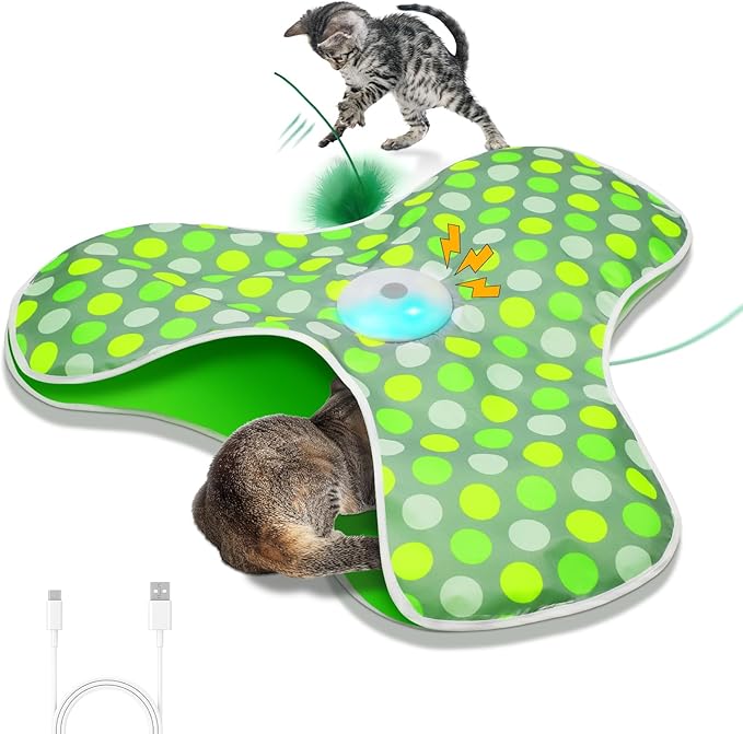 Interactive Cat Toy, Automatic Cat Toys for Indoor Cats, Hide and Seek Cat Toy with Motion Activated, Moving Feather, Chirping, USB Rechargeable