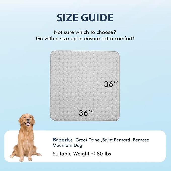 MICROCOSMOS Summer Cooling Mat & Sleeping Pad- Water Absorption Top, Materials Safe, Easy Carry, EZ Clean. Keep Cooling for Pets, Kids and Adults.(Grey, 36" x36")