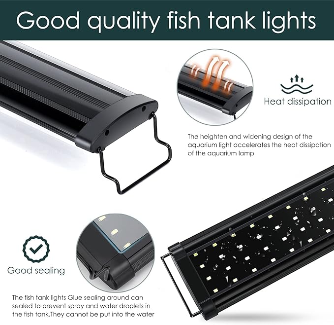 AQQA Aquarium Light,Full Spectrum LED Fish Tank Lights,12"-54" Adjustable Multi-Color White Blue Red Green LEDs with Extendable Brackets,14W-31W for Freshwater Plants (25W (32"-36"))
