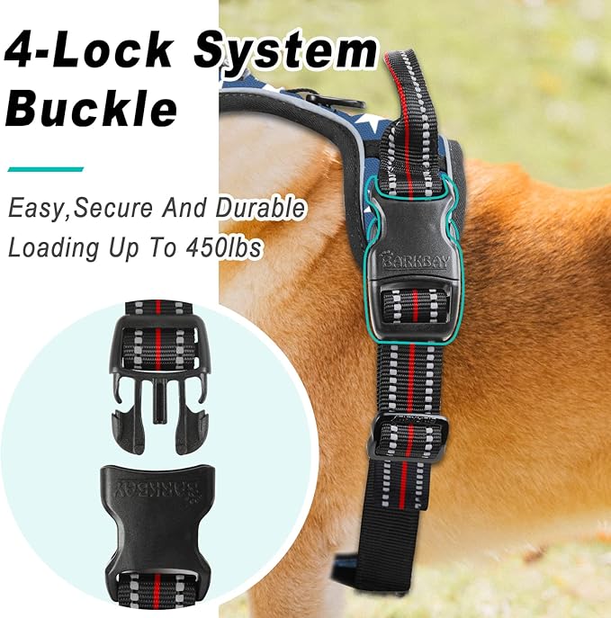 BARKBAY No Pull Dog Harness Large Step in Reflective Dog Harness with Front Clip and Easy Control Handle for Walking Training Running(Star,L)
