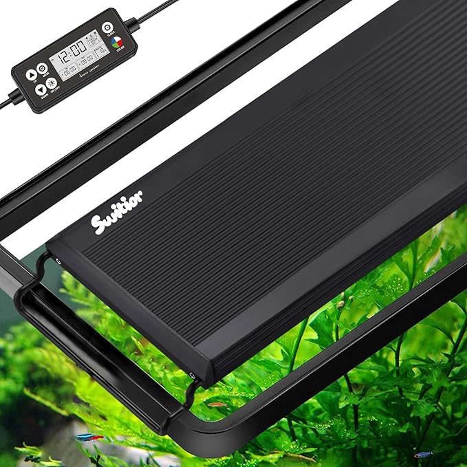 24/7 LED Aquarium Light, IP68 Waterproof Extendable Bracket Fish Tank Light with Timer, 7 Colors, 10 Level Adjustable Brightness, DIY Mode Full Spectrum Aquarium Plant Light for 30-36 Inch Fish Tank