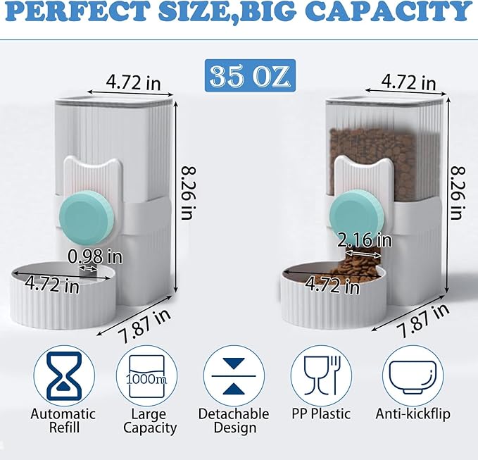 kathson Rabbit Gravity Auto Feeder Set 35oz Hanging Automatic Food Water Dispenser Cage Automatic Feeder Set for Rabbit Chinchilla Guinea Pig Hedgehog Ferret Kitty Puppy (Blue)
