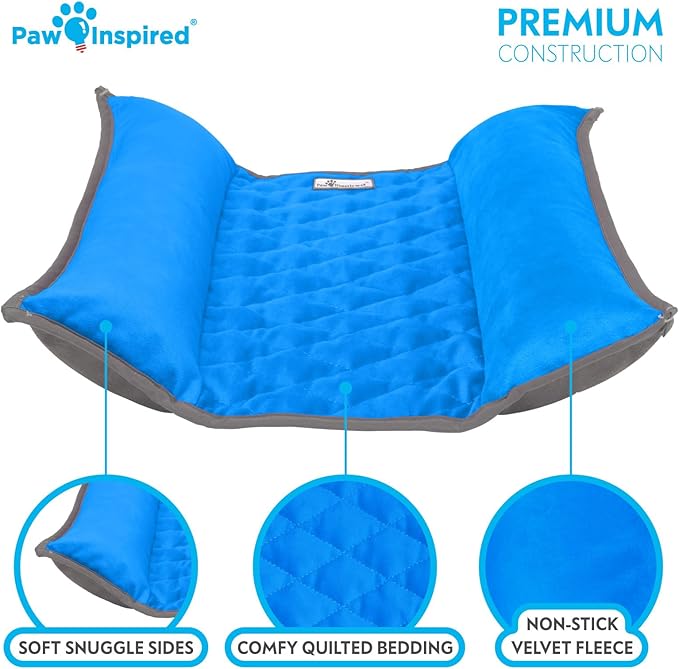 Paw Inspired Snuggle Bunny Bolster Bed for Rabbits, Cats, Dogs and Other Small Pets, Reversible Fleece Flop Bedding with Padded Sides (Gray/Blue)