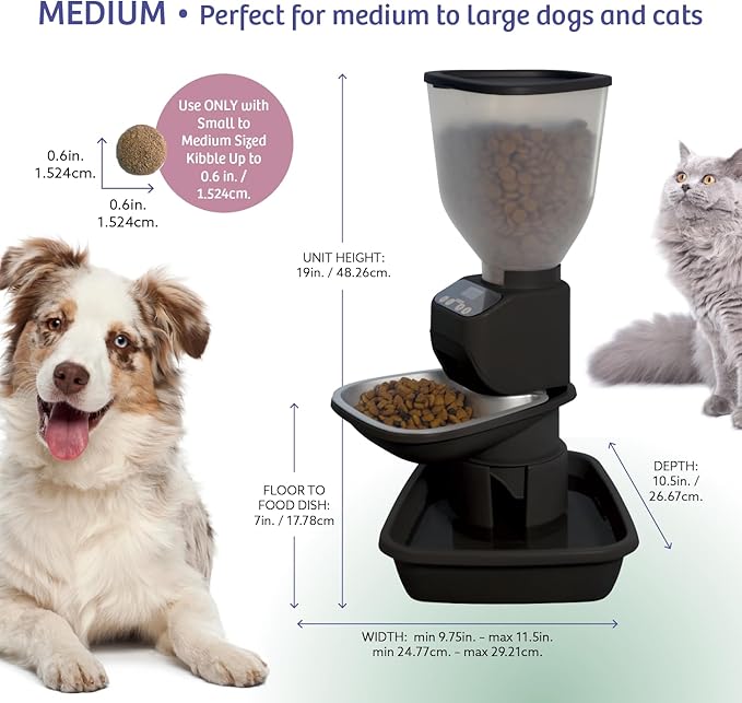 Automatic Dog & Cat Food Feeder with Water Dispenser – Smart Pet Feeder with Portion Control, OLED Display, Anti Jam Design, Battery Operated Dispenser for Medium/Large Pets - Black