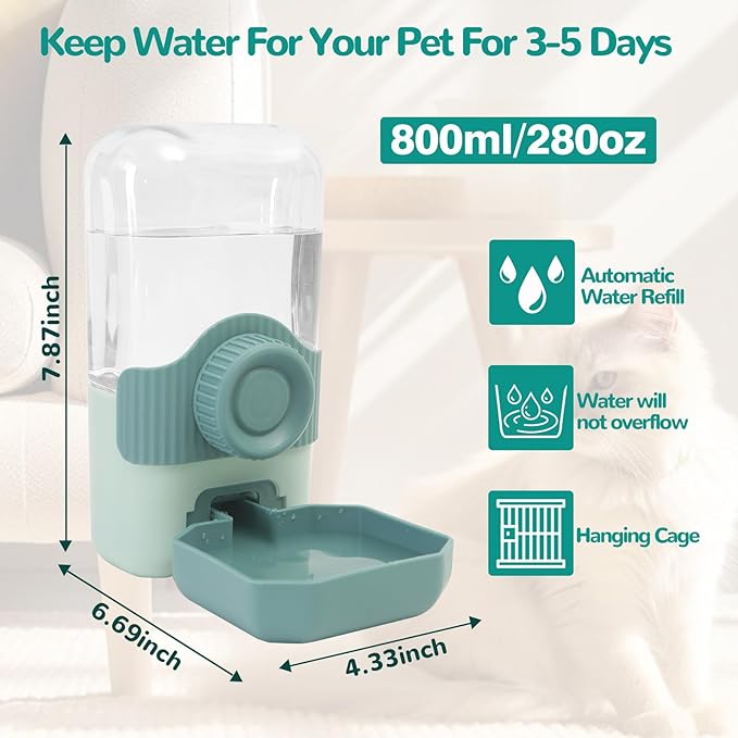 Rabbit Water Bottle, 800ml/28oz Hanging Automatic Water Dispenser for Cage, Ferret Bunny Guinea Pig Water Bowl,Suitable for Small Animal (Blue, 800 ml/28 oz)